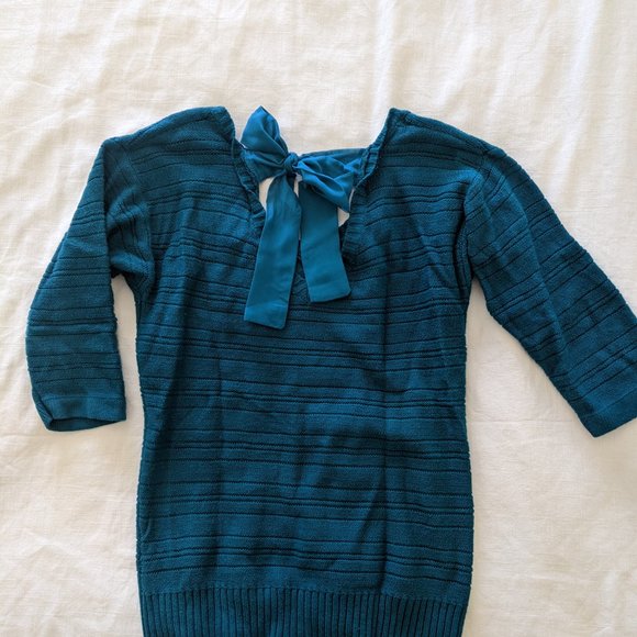 Teal v-neck bow sweater - Picture 6 of 6